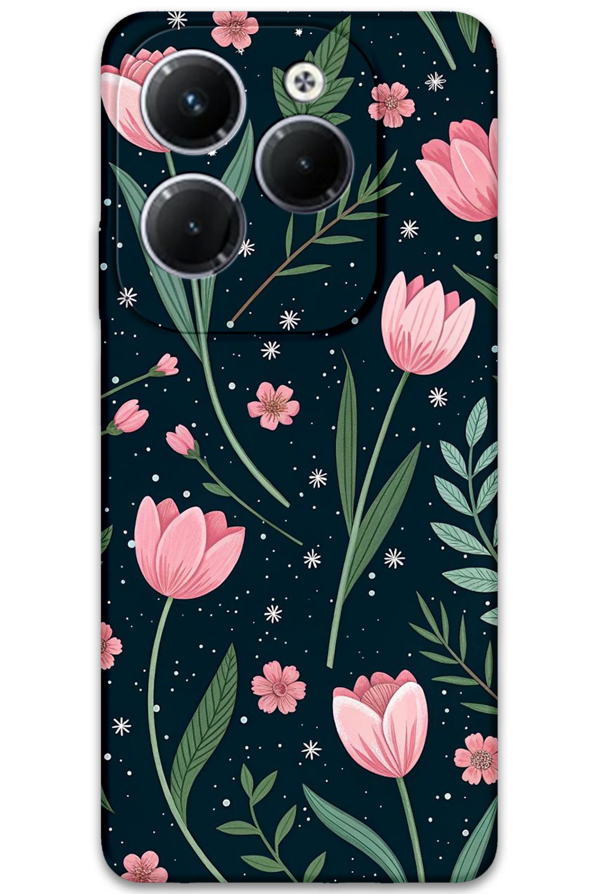 Gramaphone İnfinix Hot 40 Pro Uyumlu Çiçek Desenli Telefon Kılıfı + Ekran Koruyucu - 5788
