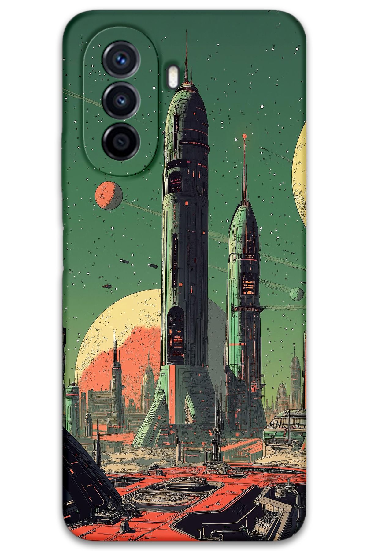 Gramaphone Huawei Nova Y70 Uyumlu Uzay Desenli Telefon Kılıfı + Ekran Koruyucu - 5870