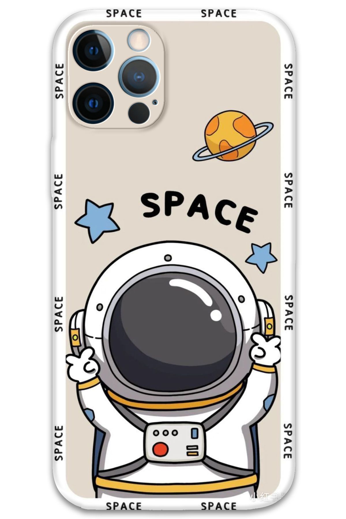 Gramaphone iPhone 12 Pro Max Uyumlu Astronot Desenli Telefon Kılıfı + Ekran Koruyucu - 5865