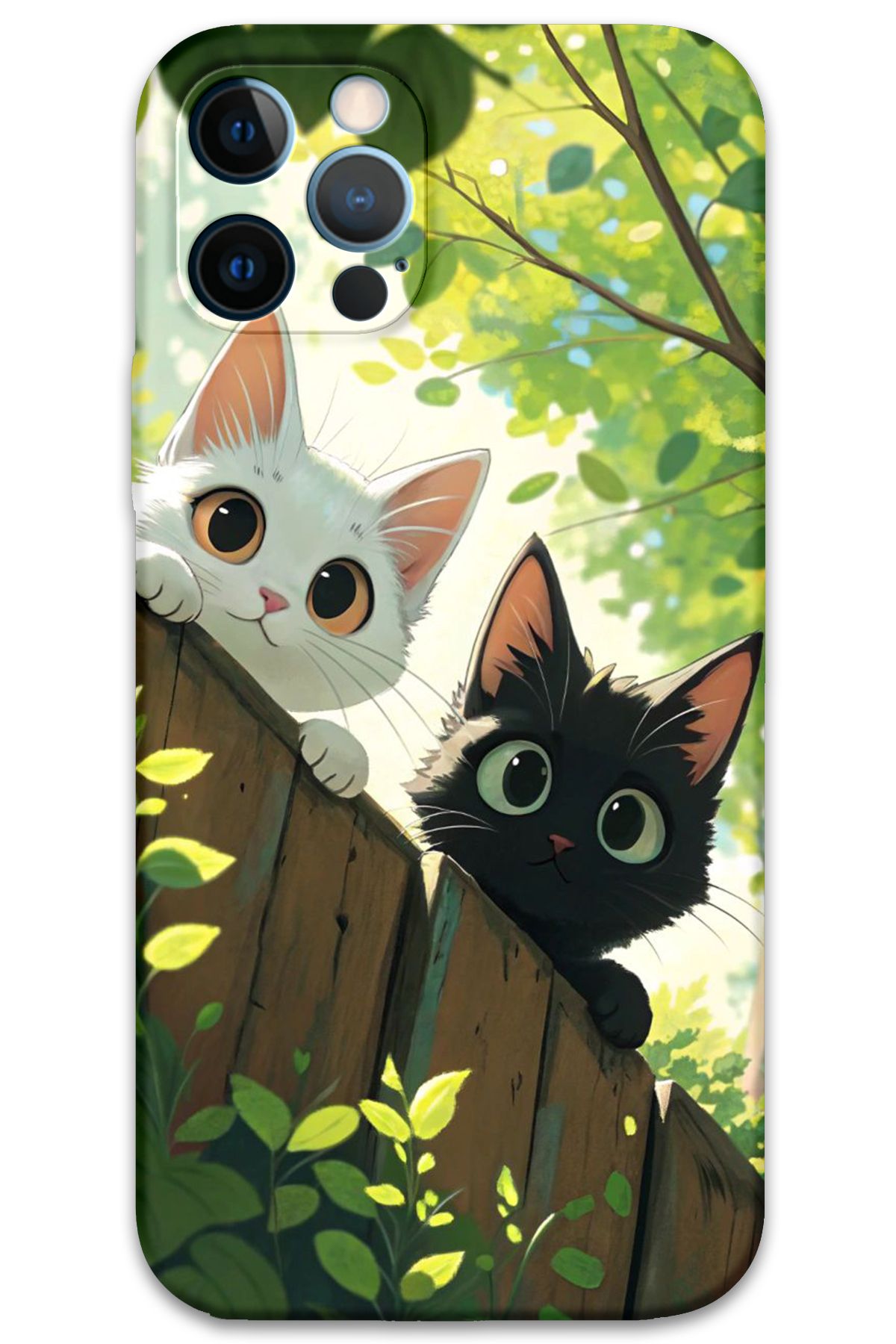 Gramaphone iPhone 12 Pro Uyumlu Kedi Desenli Telefon Kılıfı + Ekran Koruyucu - 5785