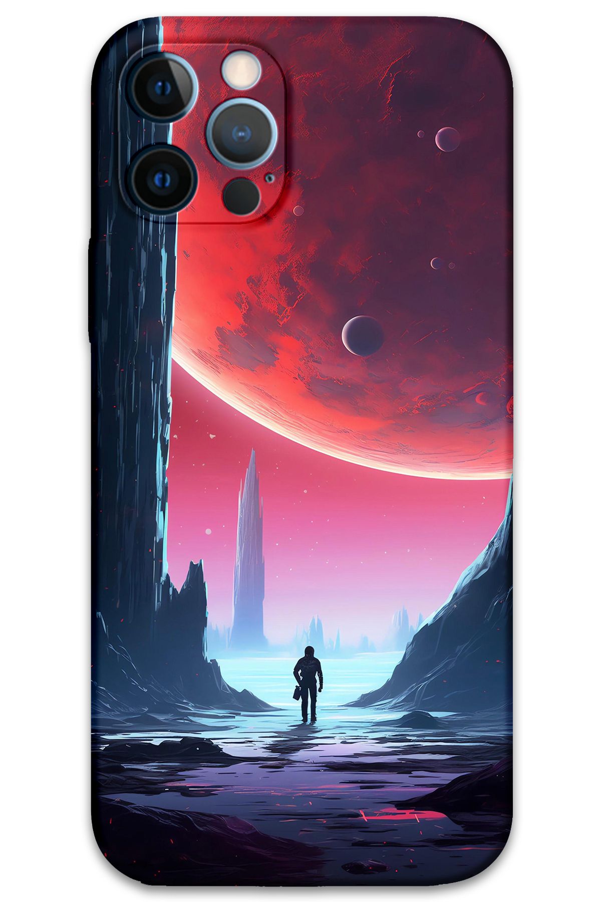 Gramaphone iPhone 12 Pro Max Uyumlu Uzay Desenli Telefon Kılıfı + Ekran Koruyucu - 5860