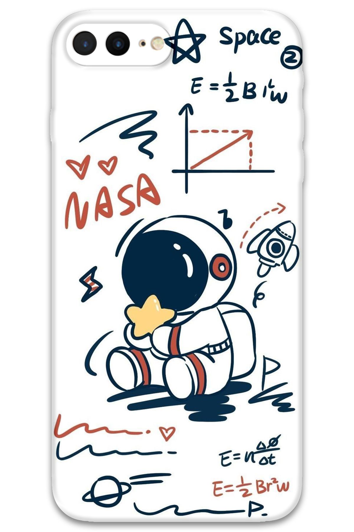 Gramaphone iPhone 8 Plus Uyumlu Astronot Desenli Telefon Kılıfı + Ekran Koruyucu - 5858
