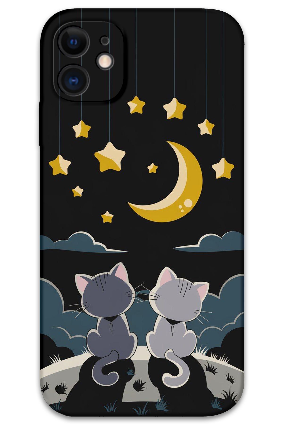 Gramaphone iPhone 12 Uyumlu Kedi Desenli Telefon Kılıfı + Ekran Koruyucu - 5809