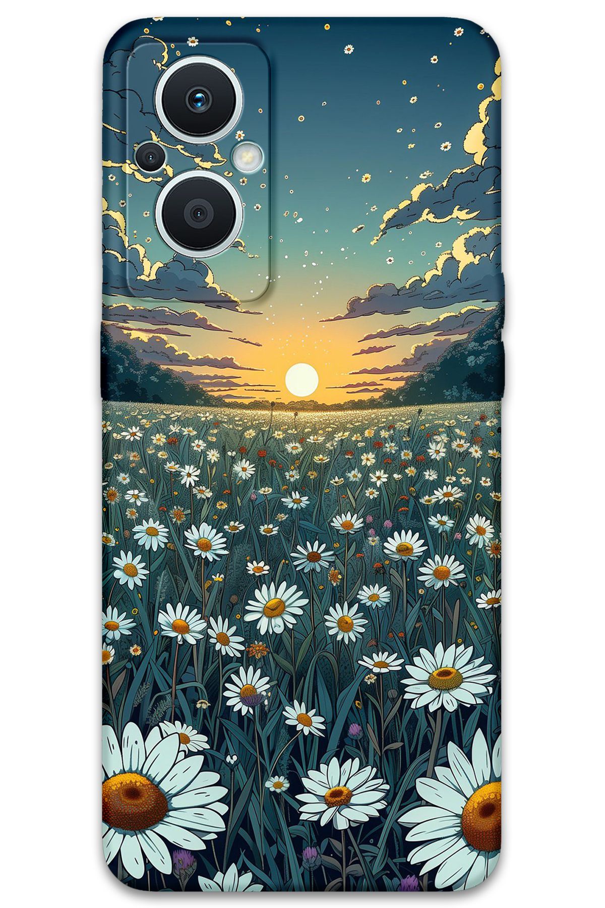Gramaphone Oppo Reno 7 Lite Uyumlu Çiçek Desenli Telefon Kılıfı + Ekran Koruyucu - 5792