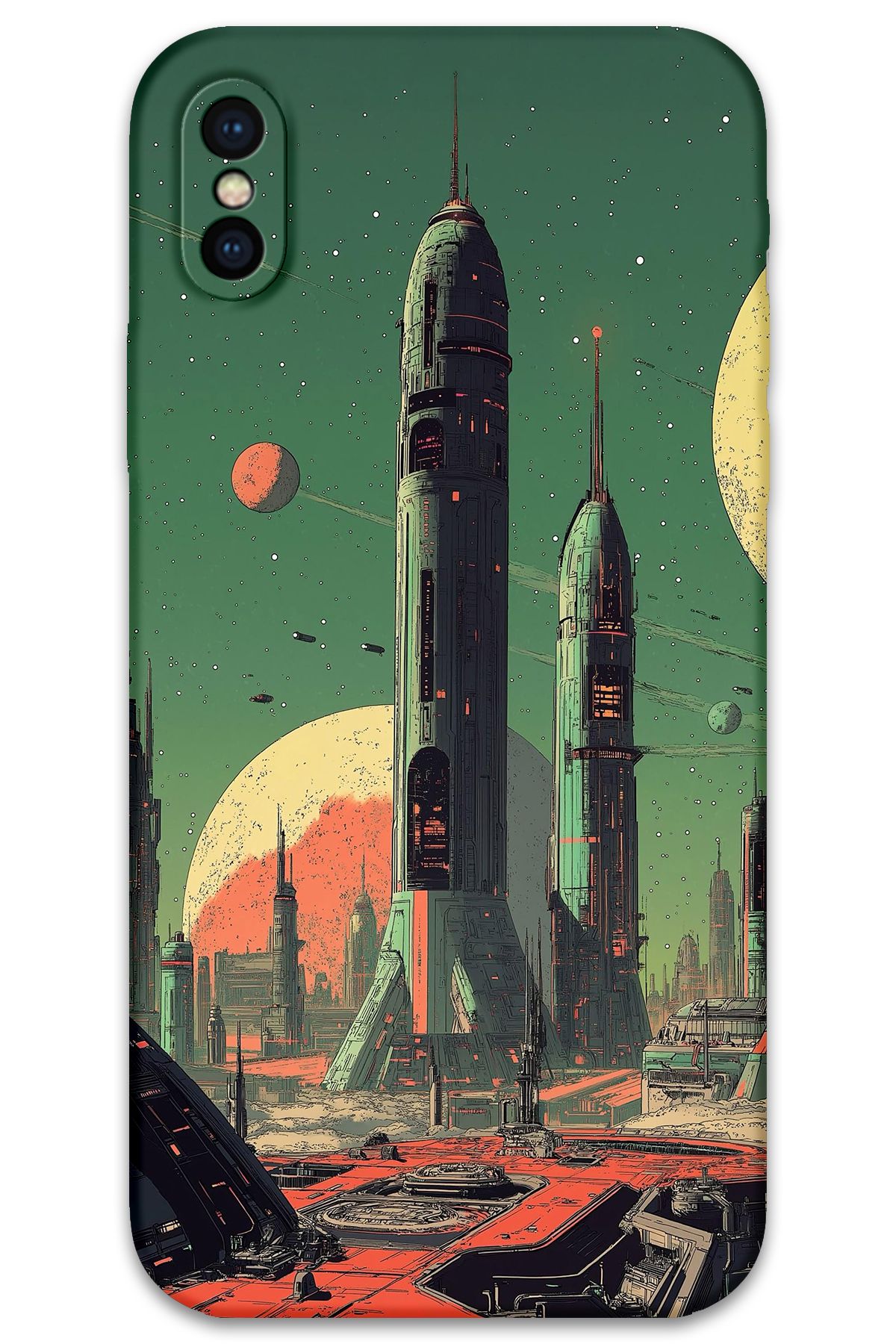 Gramaphone iPhone Xs Uyumlu Uzay Desenli Telefon Kılıfı + Ekran Koruyucu - 5870