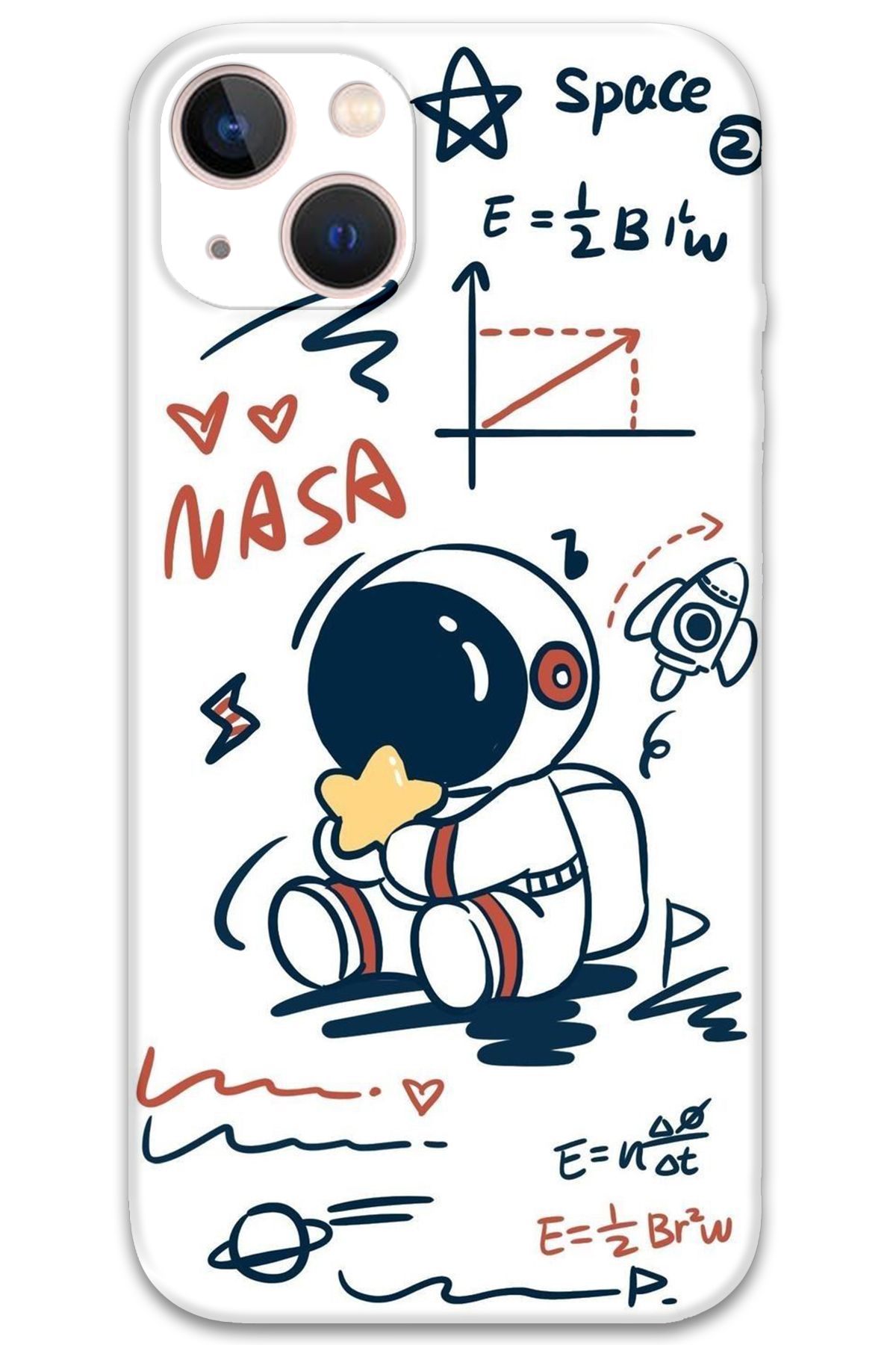 Gramaphone iPhone 15 Uyumlu Astronot Desenli Telefon Kılıfı + Ekran Koruyucu - 5858