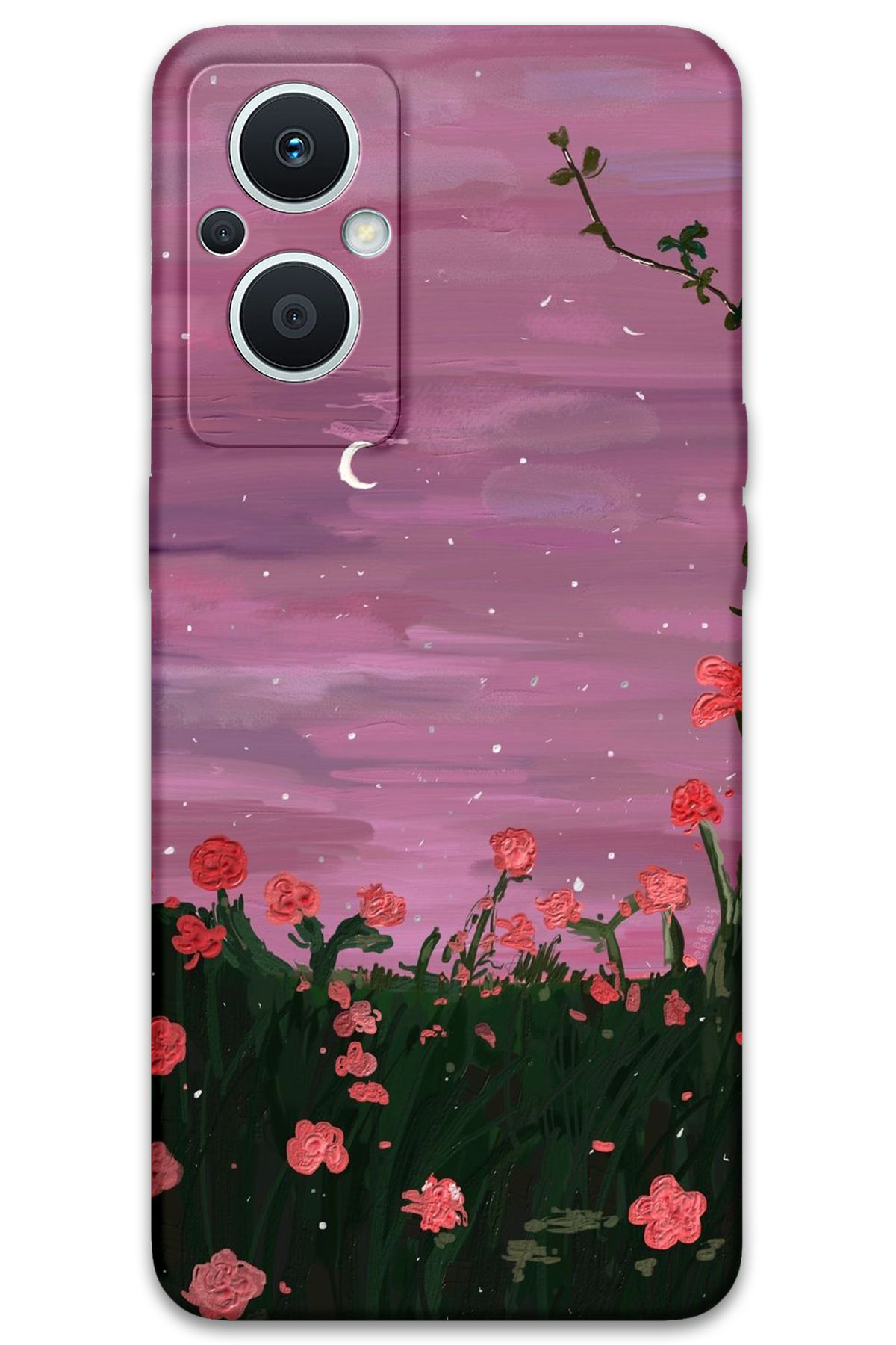 Gramaphone Oppo Reno 7 Lite Uyumlu Çiçek Desenli Telefon Kılıfı + Ekran Koruyucu - 5793
