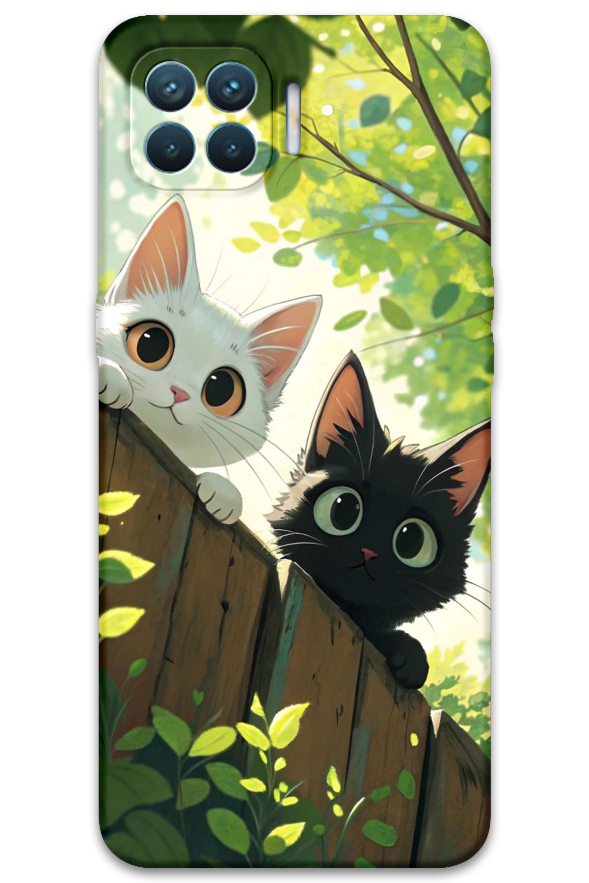 Gramaphone Oppo Reno 4 Lite Uyumlu Kedi Desenli Telefon Kılıfı + Ekran Koruyucu - 5785