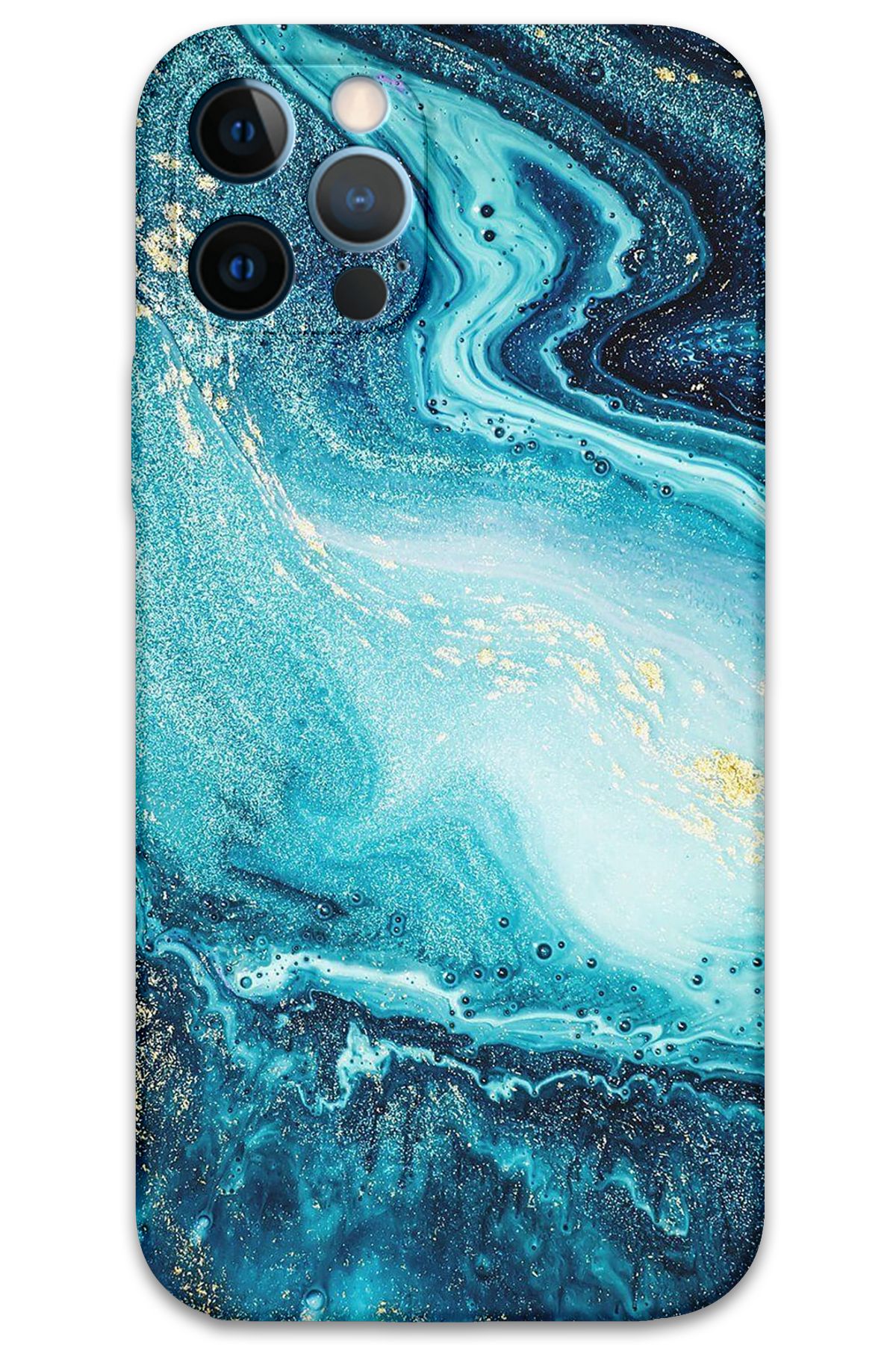 Gramaphone iPhone 12 Pro Uyumlu Mermer Desenli Telefon Kılıfı + Ekran Koruyucu - 5818