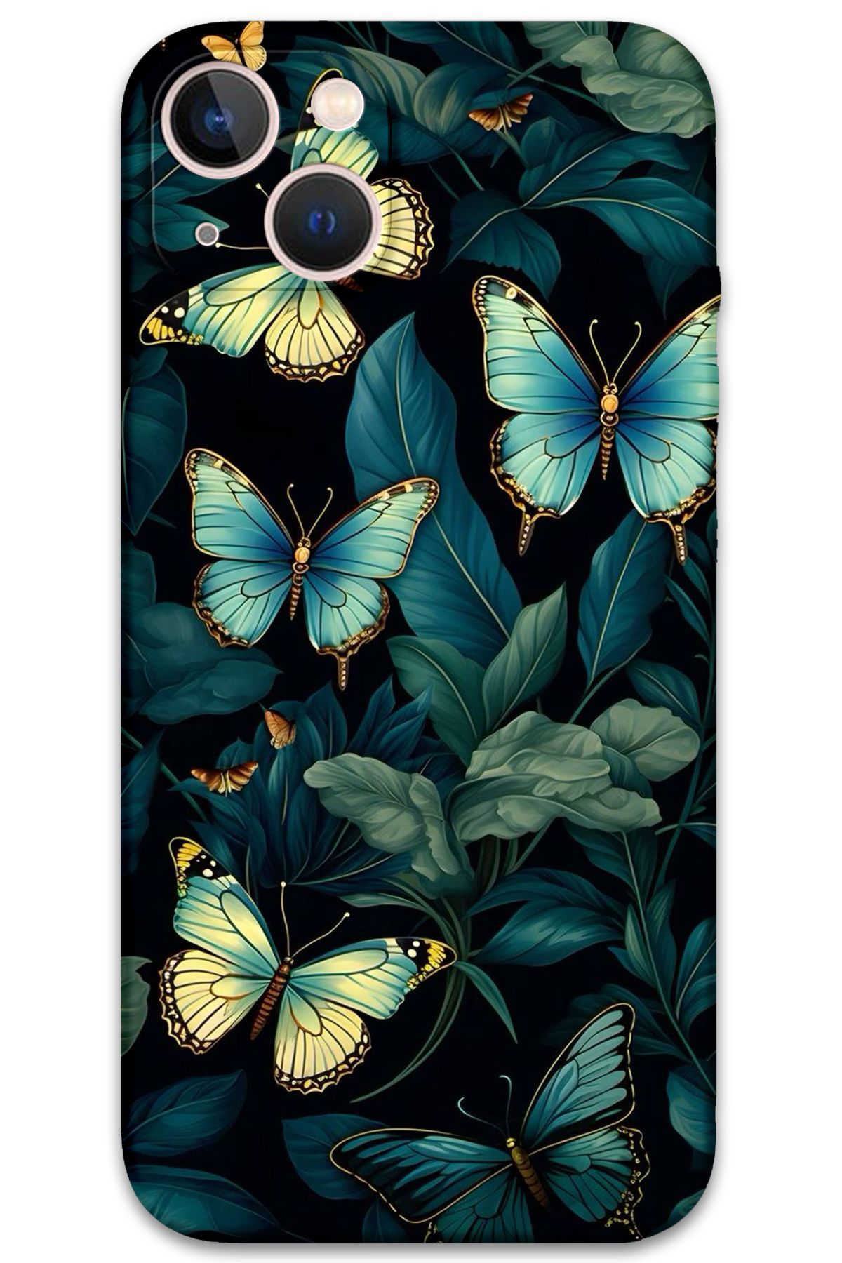 Gramaphone iPhone 15 Uyumlu Kelebek Desenli Telefon Kılıfı + Ekran Koruyucu - 5791