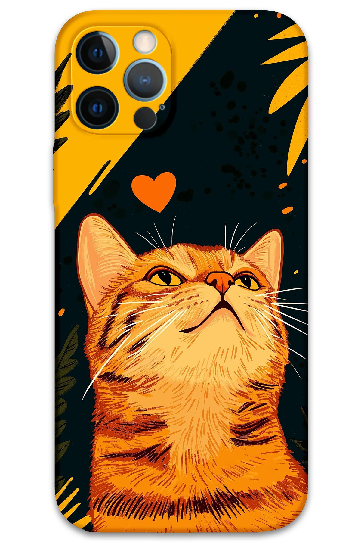 Gramaphone iPhone 12 Pro Uyumlu Kedi Desenli Telefon Kılıfı + Ekran Koruyucu - 5783