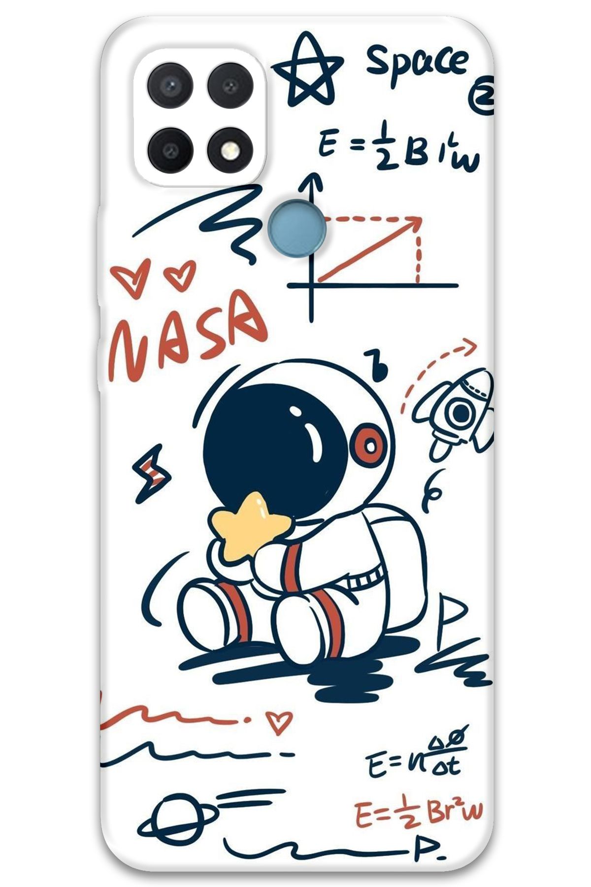 Gramaphone Oppo A15s Uyumlu Astronot Desenli Telefon Kılıfı + Ekran Koruyucu - 5858
