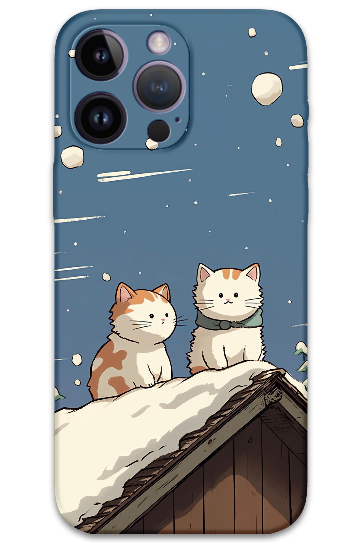 Gramaphone iPhone 14 Pro Max Uyumlu Kedi Desenli Telefon Kılıfı + Ekran Koruyucu - 5780