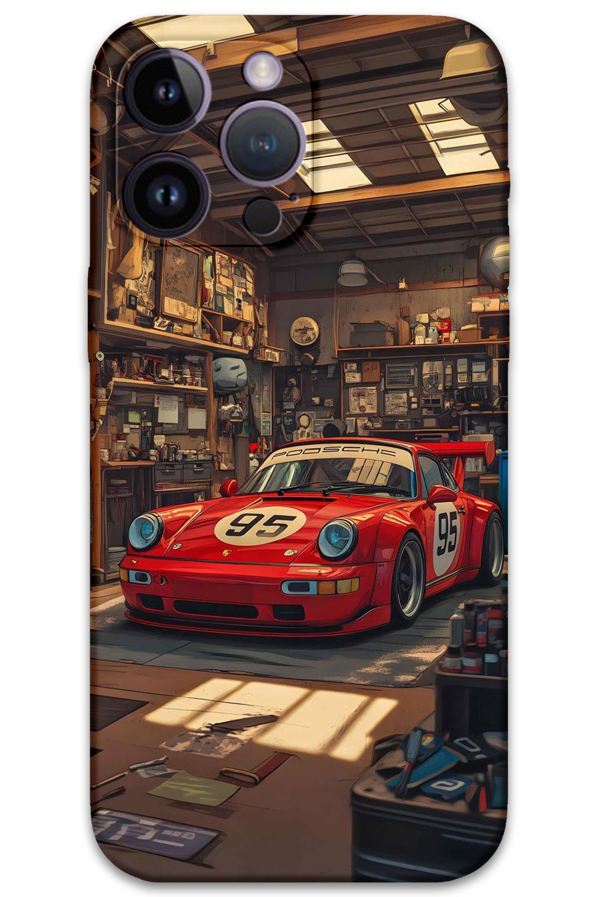 Gramaphone iPhone 14 Pro Uyumlu Araba Desenli Telefon Kılıfı + Ekran Koruyucu - 5759