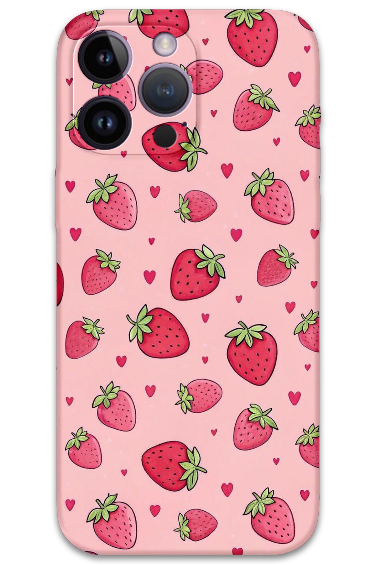 Gramaphone iPhone 14 Pro Uyumlu Çilek Desenli Telefon Kılıfı + Ekran Koruyucu - 5804