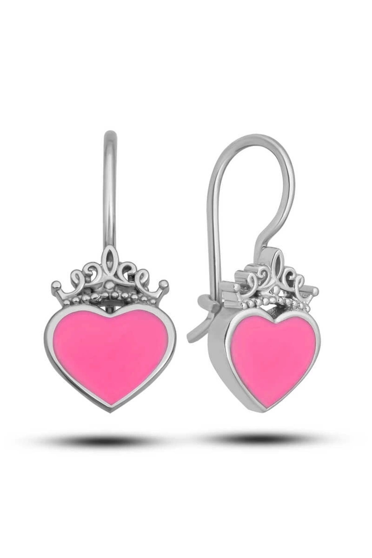 luz&pos Gümüş Pembe Kalp Sallantılı Çocuk Küpe