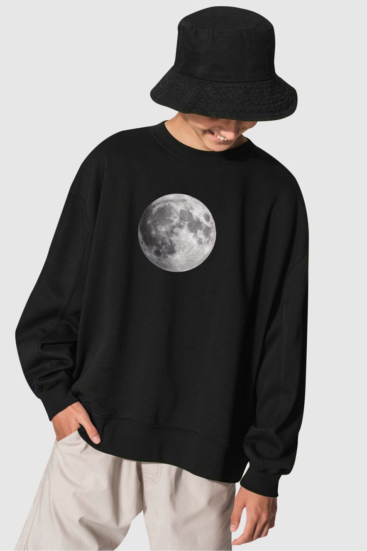 FoxSkin Sportswear&Company Unisex Moon Baskılı Bisiklet Yaka Kalın Sweatshirt