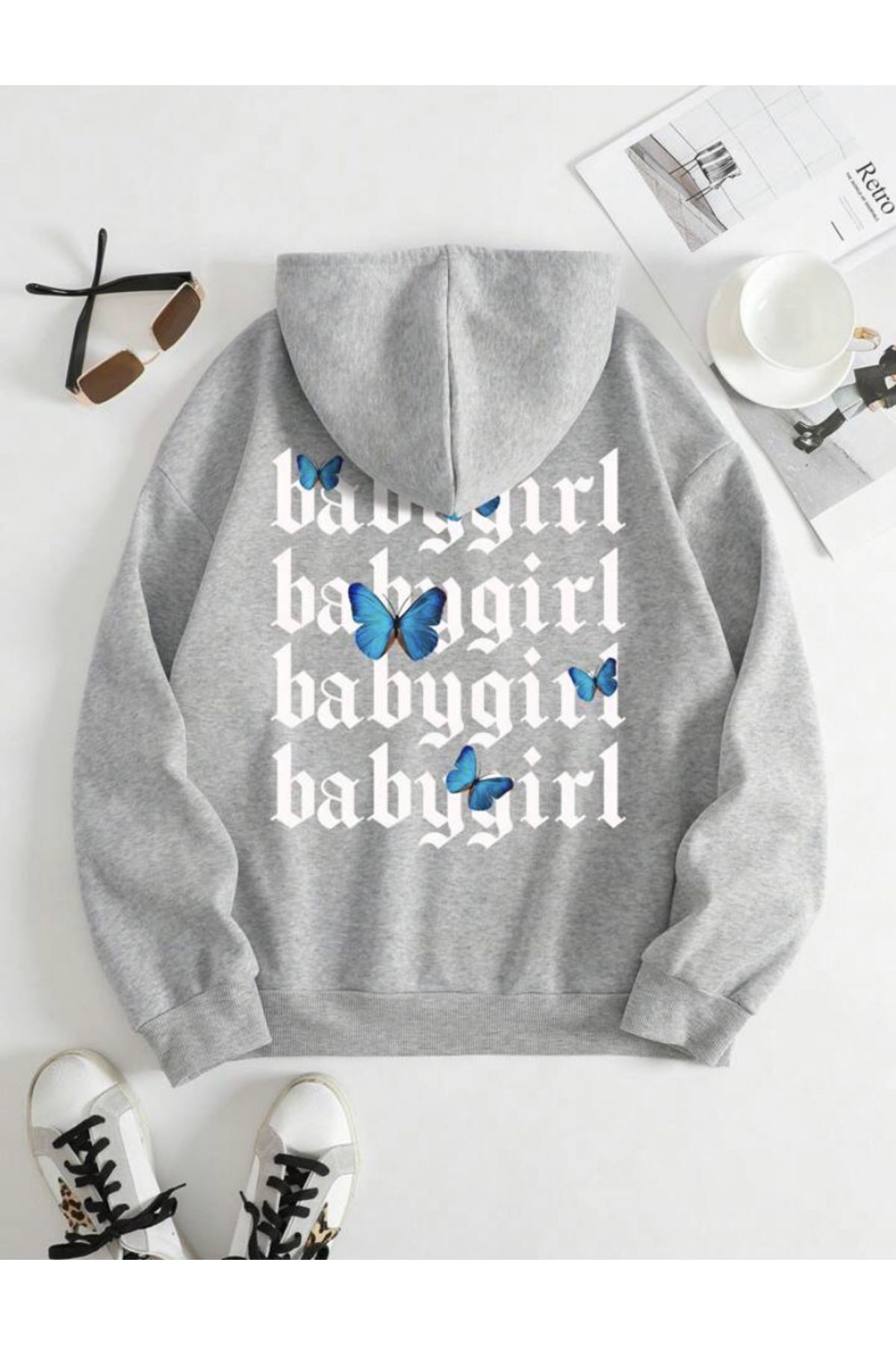 FoxSkin Sportswear&Company Unisex Baby Girl Baskılı Kapüşonlu Oversıze Sweatshirt Hoodie