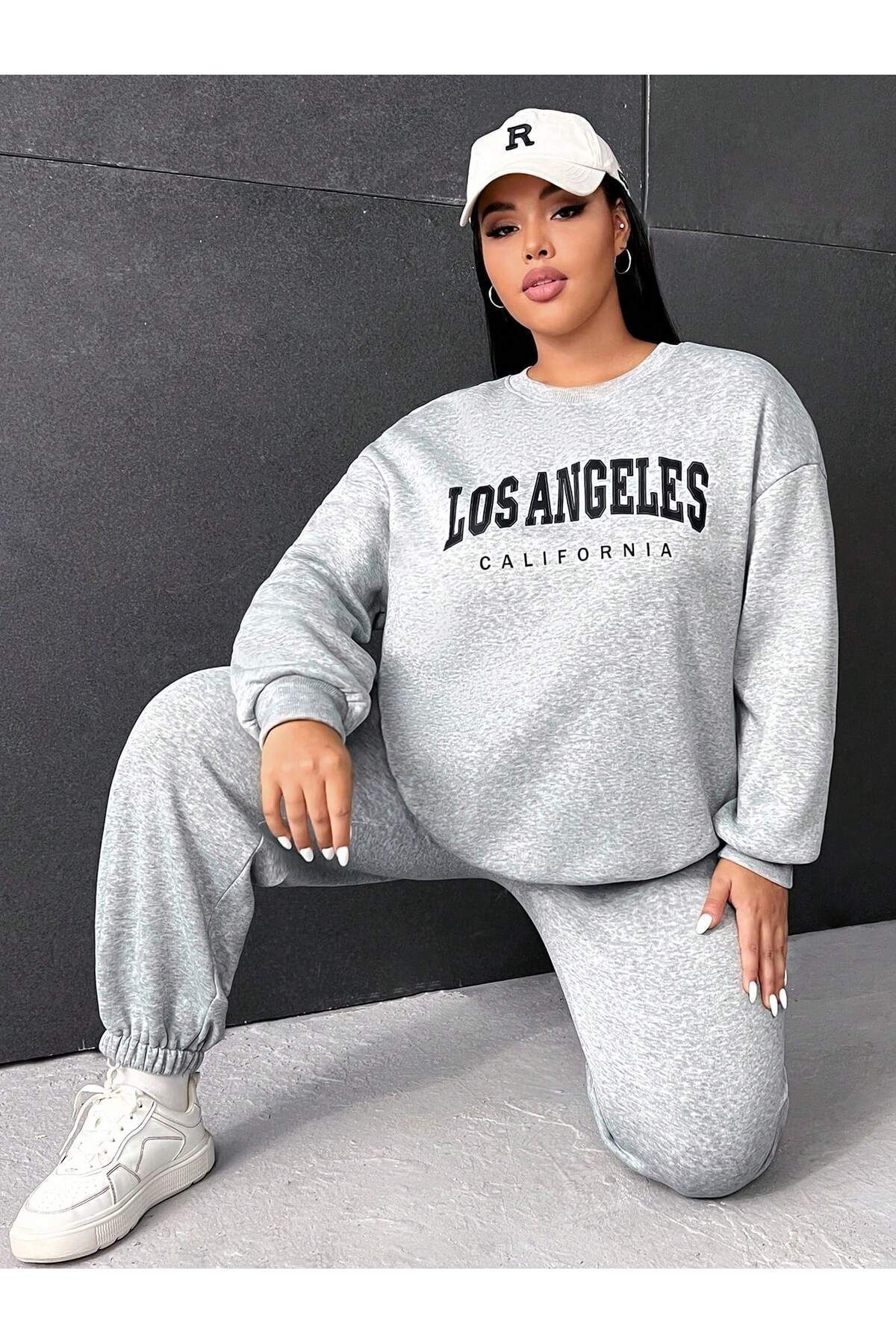 FoxSkin Sportswear&Company LA California Baskılı Oversize Alt Üst Eşofman Takımı Lastik Paça
