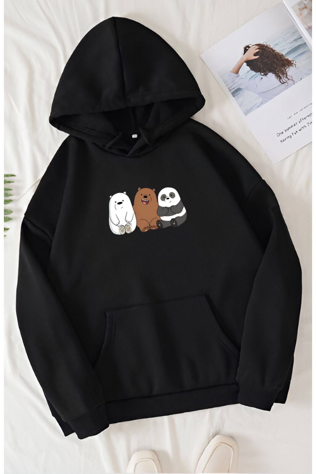 FoxSkin Sportswear&Company UNISEX 3 Ayı Baskılı Kapüşonlu Oversıze Sweatshirt Hoodie