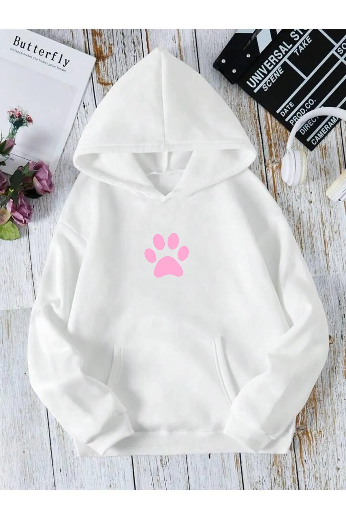 FoxSkin Sportswear&Company UNISEX PİNK PATİ SAKLAMBAÇ Baskılı Kapüşonlu Oversıze Sweatshirt Hoodie