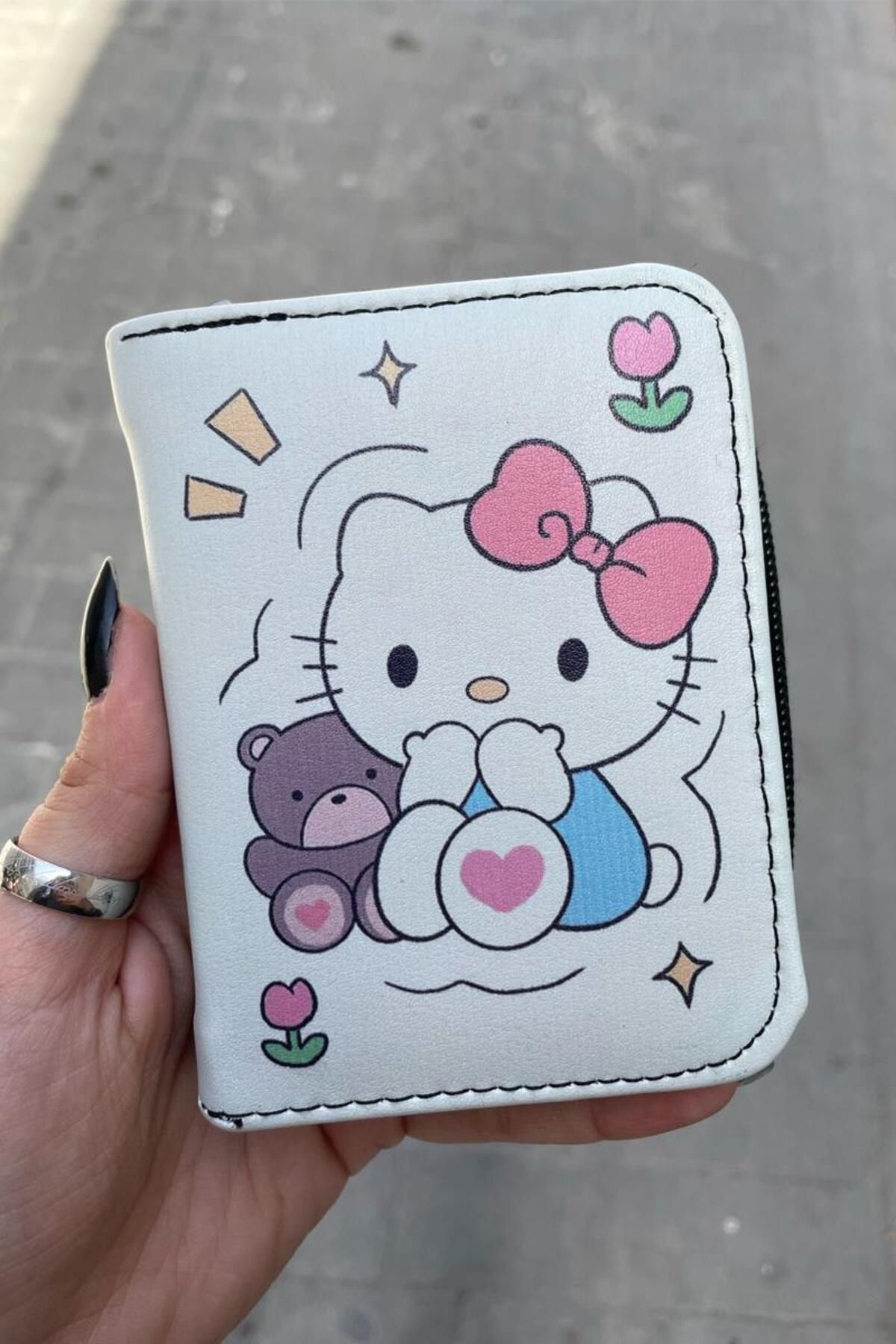 Karakedi Hello Kitty Bear Beyaz Kısa cüzdan