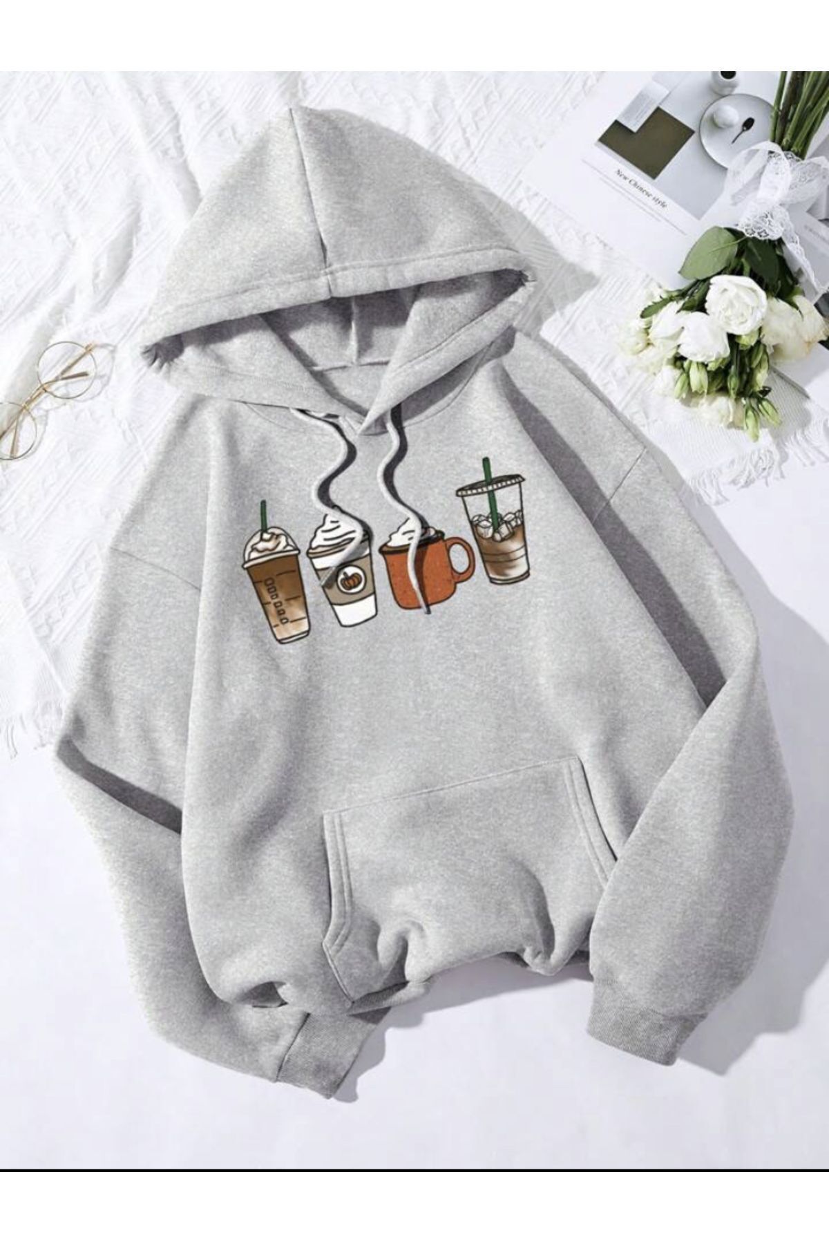 FoxSkin Sportswear&Company Unisex Coffie Baskılı Kapüşonlu Oversıze Sweatshirt Hoodie