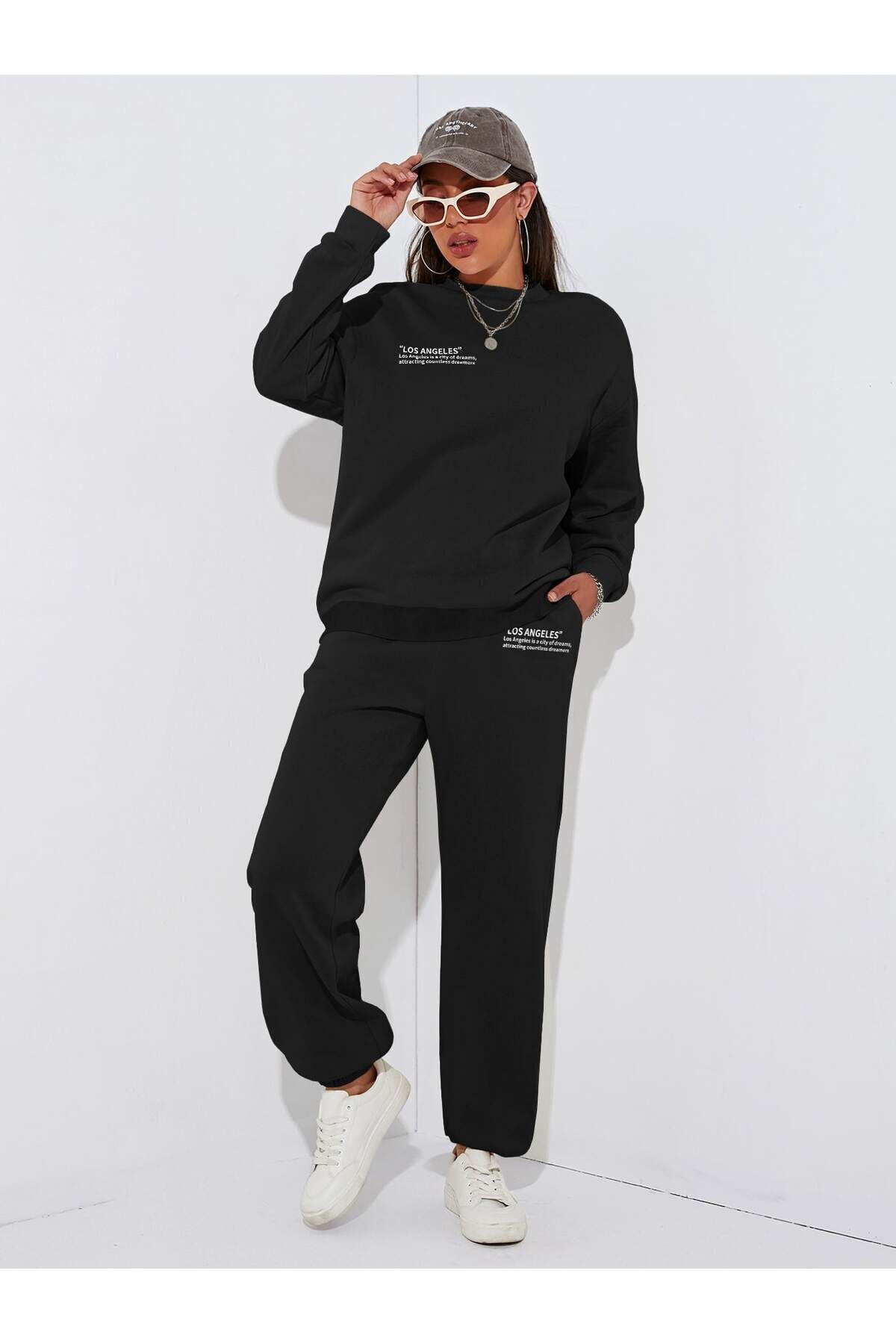 FoxSkin Sportswear&Company Los angeles is a city of dreams Baskılı Oversize Alt Üst Eşofman Takımı Lastik Paça