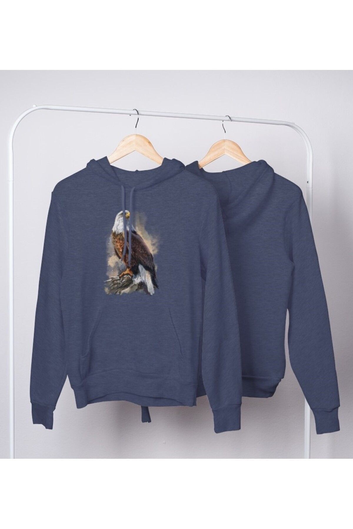 FoxSkin Sportswear&Company Unisex Kartal Baskılı 2 İplik Şardonlu Kapüşonlu Oversıze Sweatshirt Hoodie