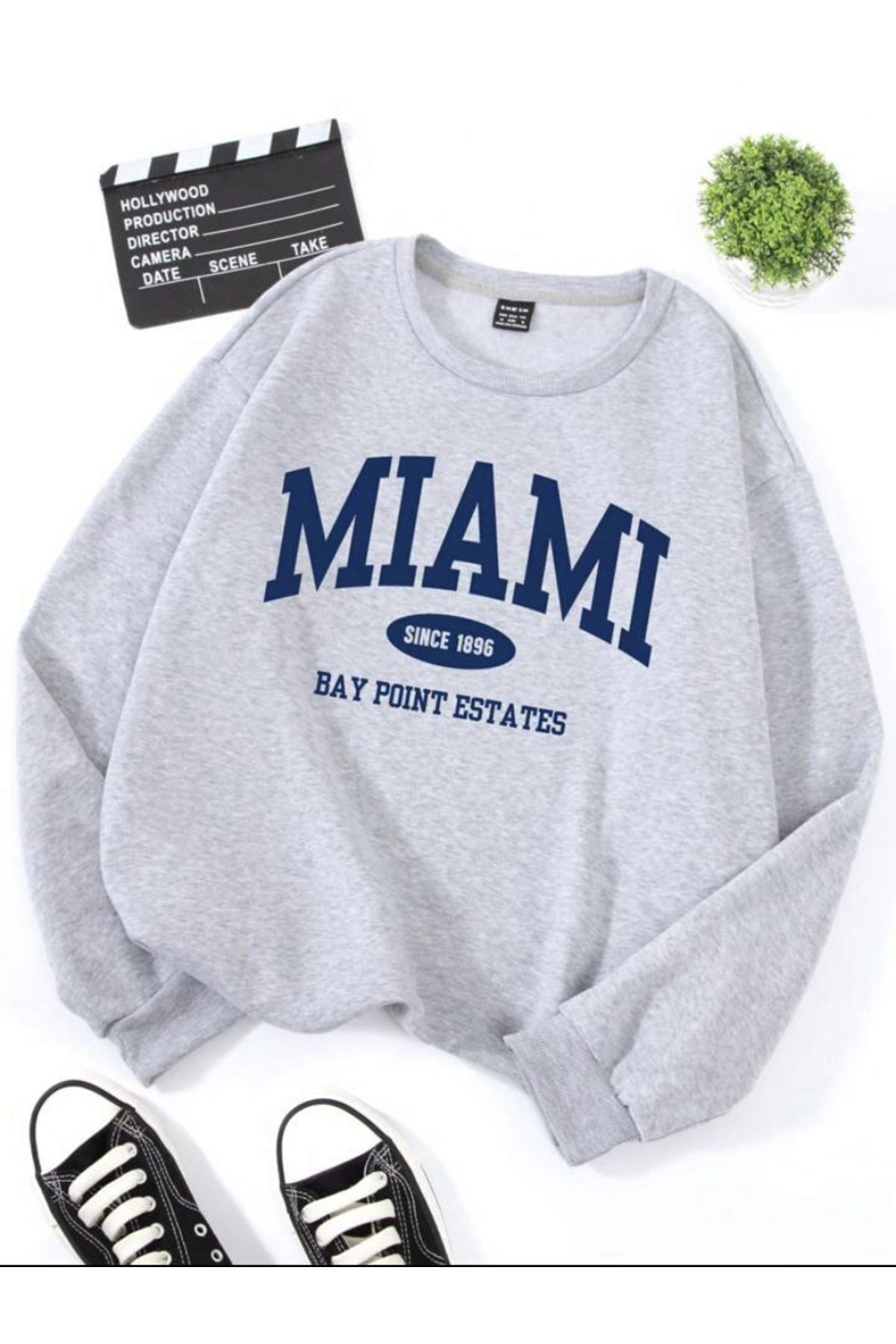 FoxSkin Sportswear&Company Unisex MIAMI Baskılı Oversıze Sweatshirt - 2 iplik şardonlu