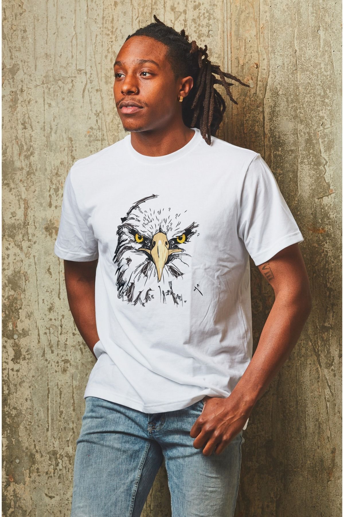 FoxSkin Sportswear&Company Unisex Kartal Baskılı Oversize Kalıplı %100 Pamuklu T-shirt