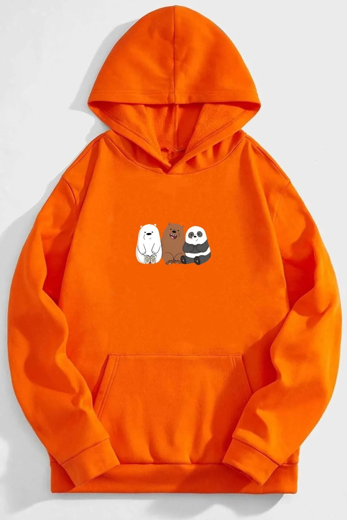FoxSkin Sportswear&Company UNISEX 3 Ayı Baskılı Kapüşonlu Oversıze Sweatshirt Hoodie