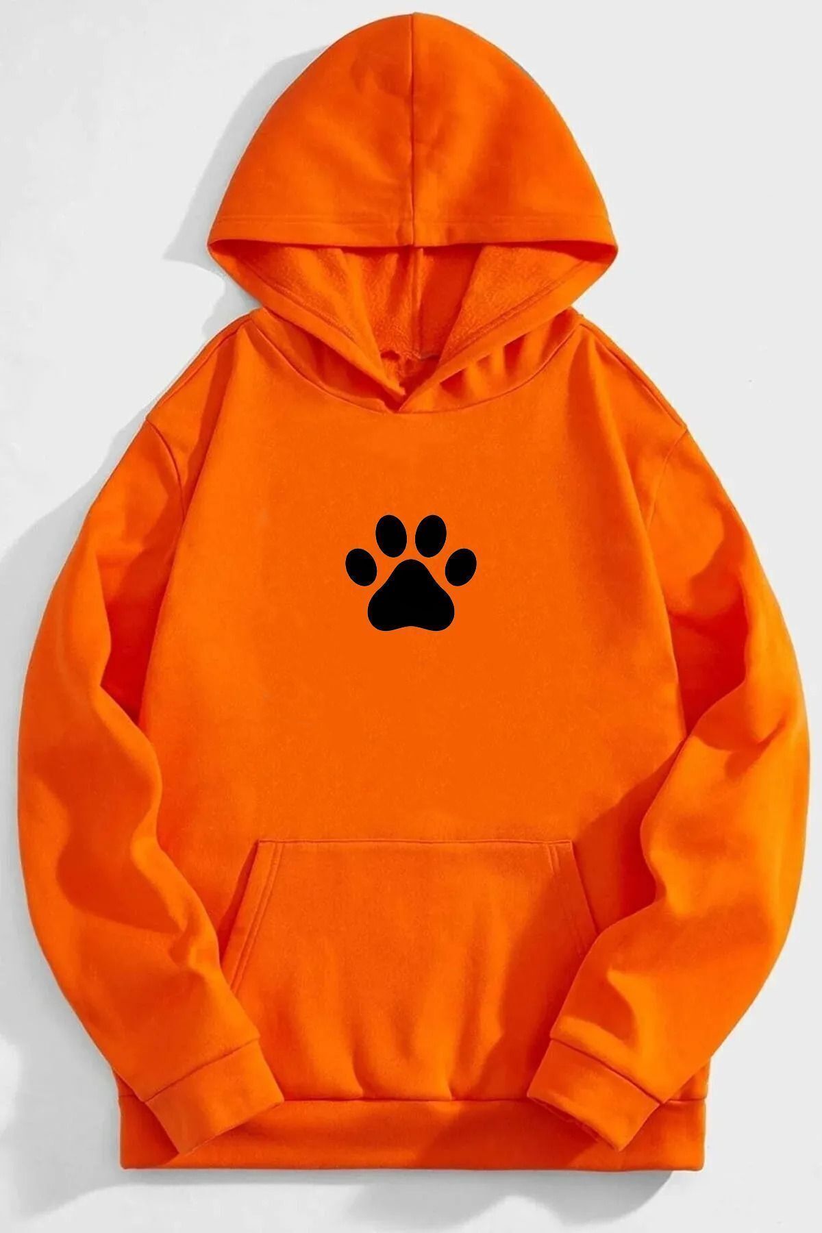FoxSkin Sportswear&Company UNISEX Black Paw Baskılı Kapüşonlu Oversıze Sweatshirt Hoodie