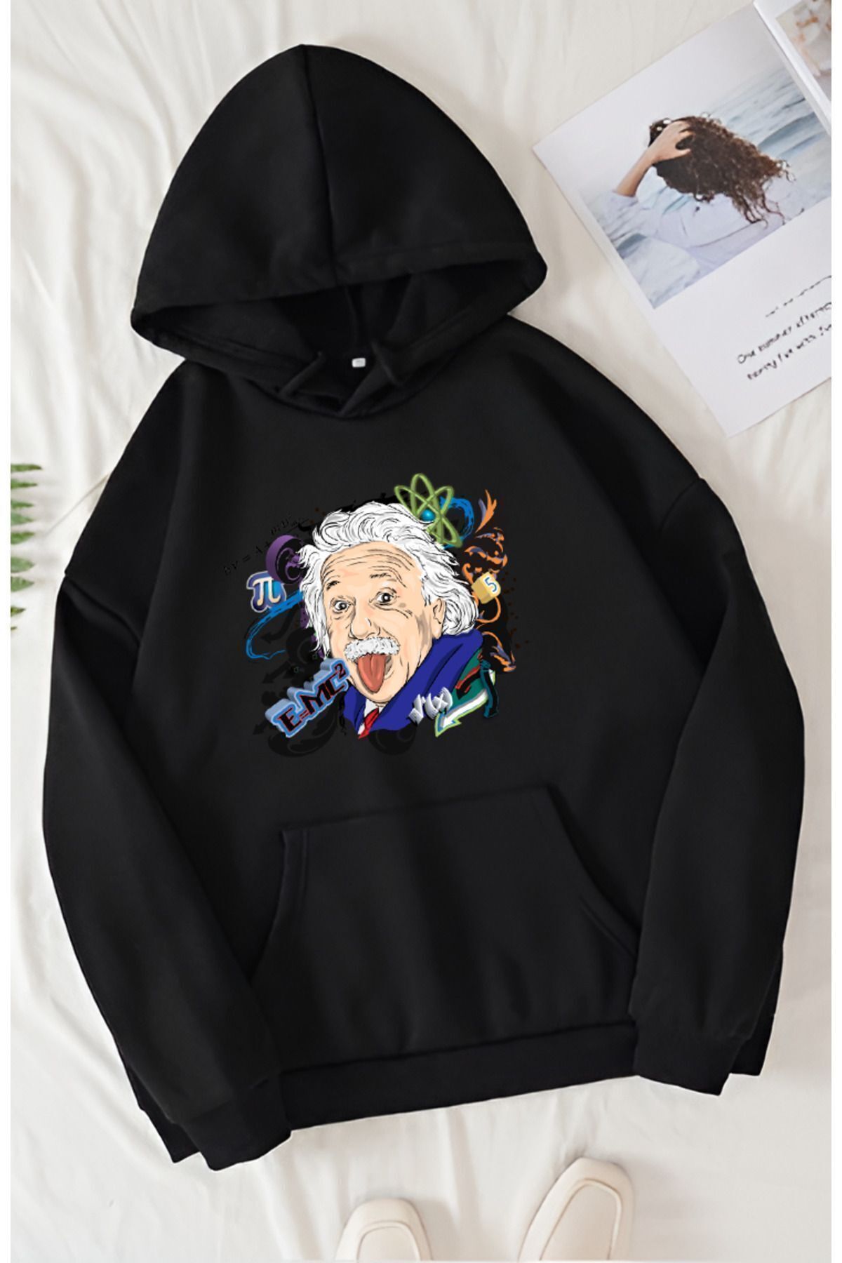 FoxSkin Sportswear&Company Unisex Eınsteın Baskılı Kapüşonlu Oversıze Sweatshirt Hoodie