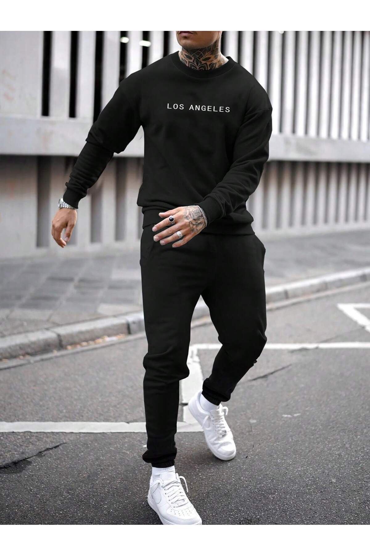 FoxSkin Sportswear&Company Los Angeles Baskılı Bisiklet Yaka Erkek Alt Üst Eşofman Takımı Lastik Paça