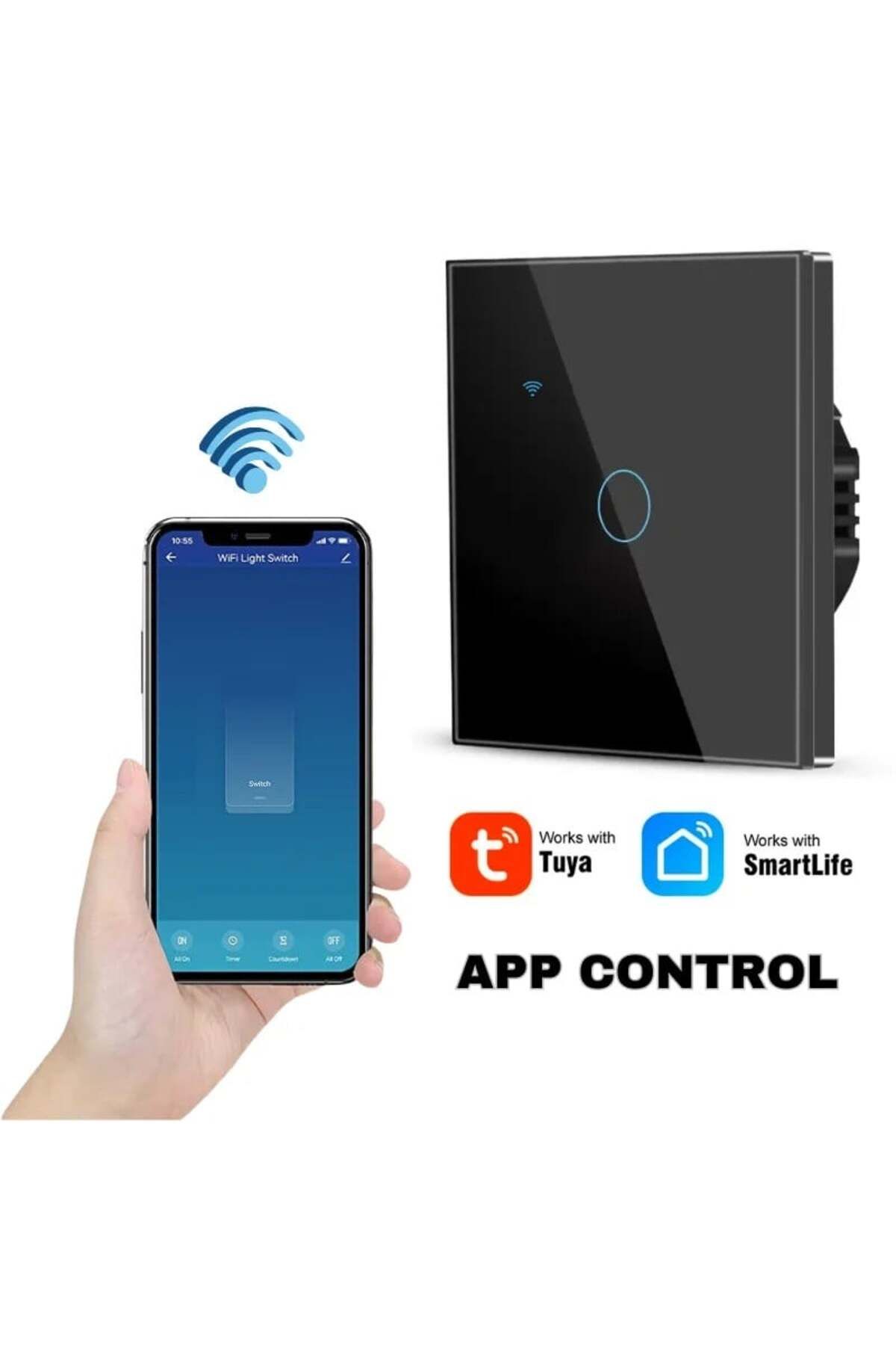 iUni-Întrerupător tactil inteligent, WiFi, Sticlă securizată, iUni 1G, 10A, Control vocal, Smart Life / Tuya, LED, Negru 3