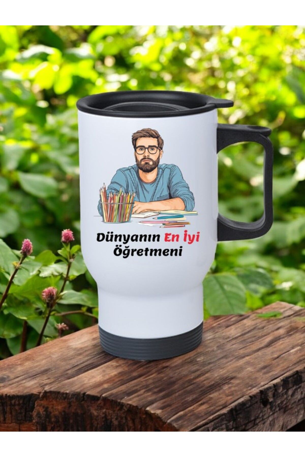 lili hediyelik Dünyanın En İyi Öğretmeni Baskılı Kulplu Çelik Bardak Termos 450 ml