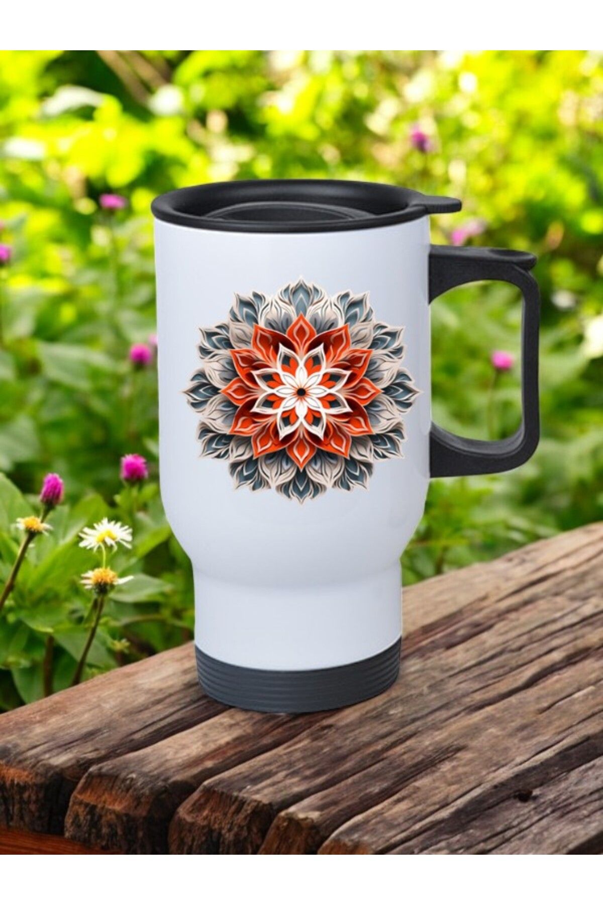 lili hediyelik Desen Baskılı Kulplu Çelik Bardak Termos 450 ml