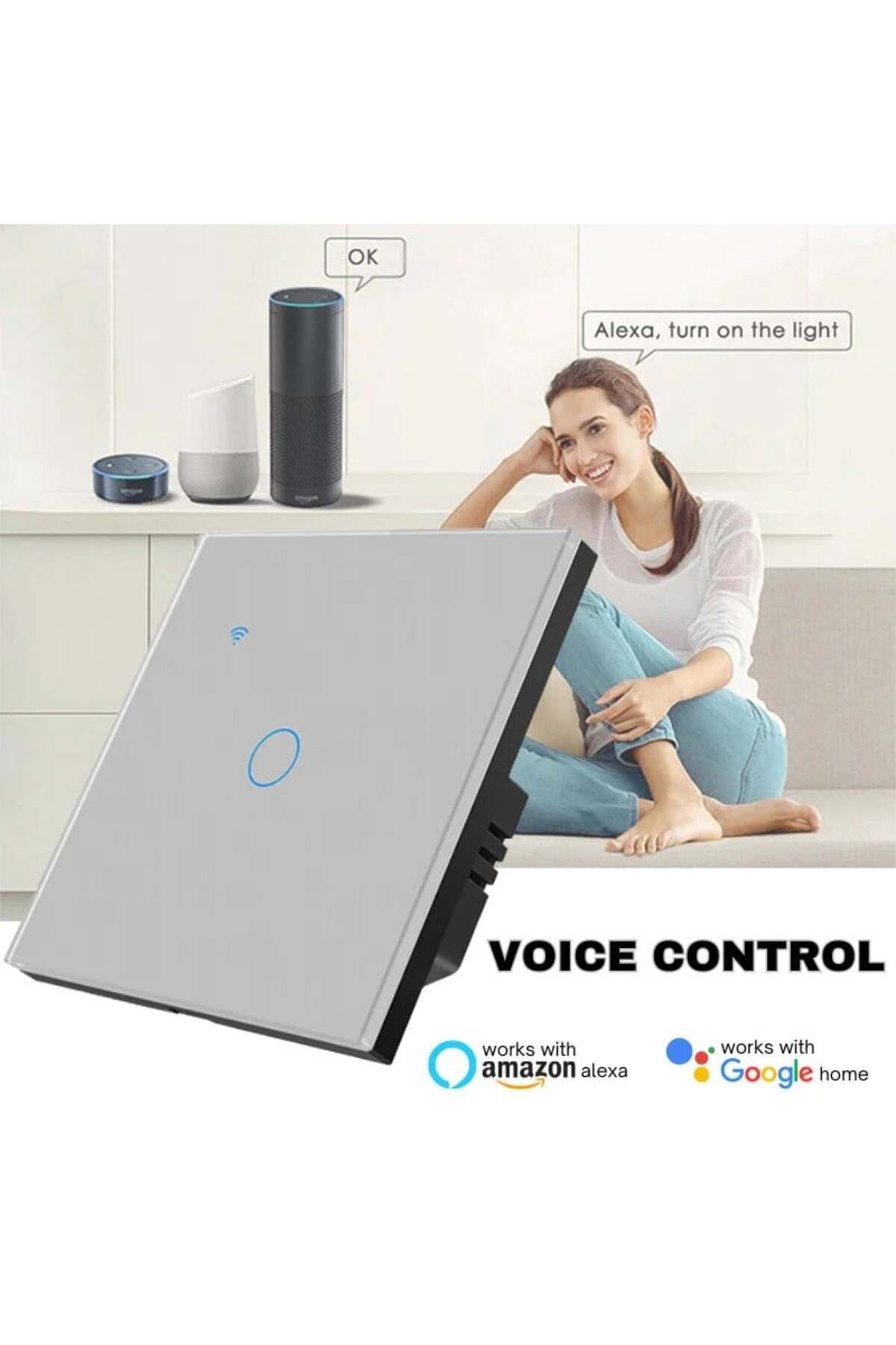 iUni-Întrerupător tactil inteligent, WiFi, Sticlă securizată, iUni 1G, 10A, Control vocal, Smart Life/Tuya, LED, Argintiu 6