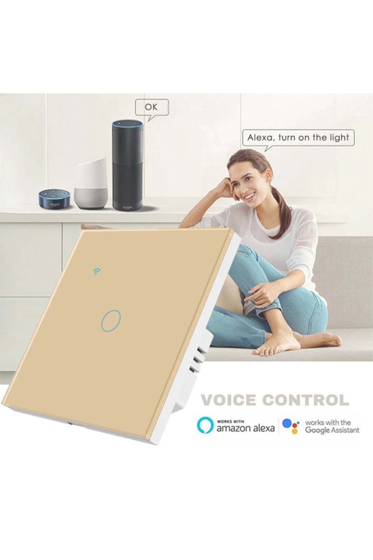 iUni-Comutator tactil inteligent pentru scară/traversa iUni 1F, Wi-Fi, sticlă securizată, LED, auriu 7
