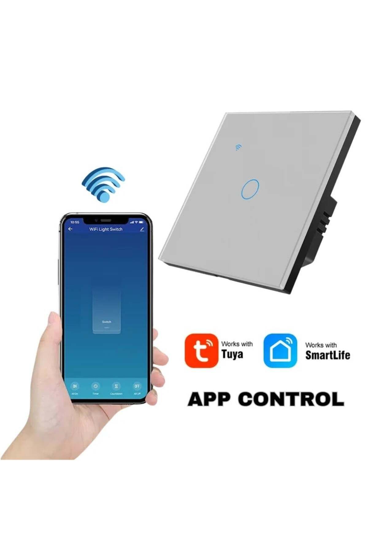 iUni-Întrerupător tactil inteligent, WiFi, Sticlă securizată, iUni 1G, 10A, Control vocal, Smart Life/Tuya, LED, Argintiu 3