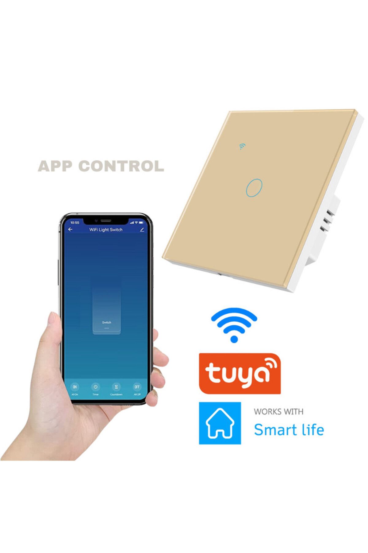 iUni-Comutator tactil inteligent pentru scară/traversa iUni 1F, Wi-Fi, sticlă securizată, LED, auriu 5