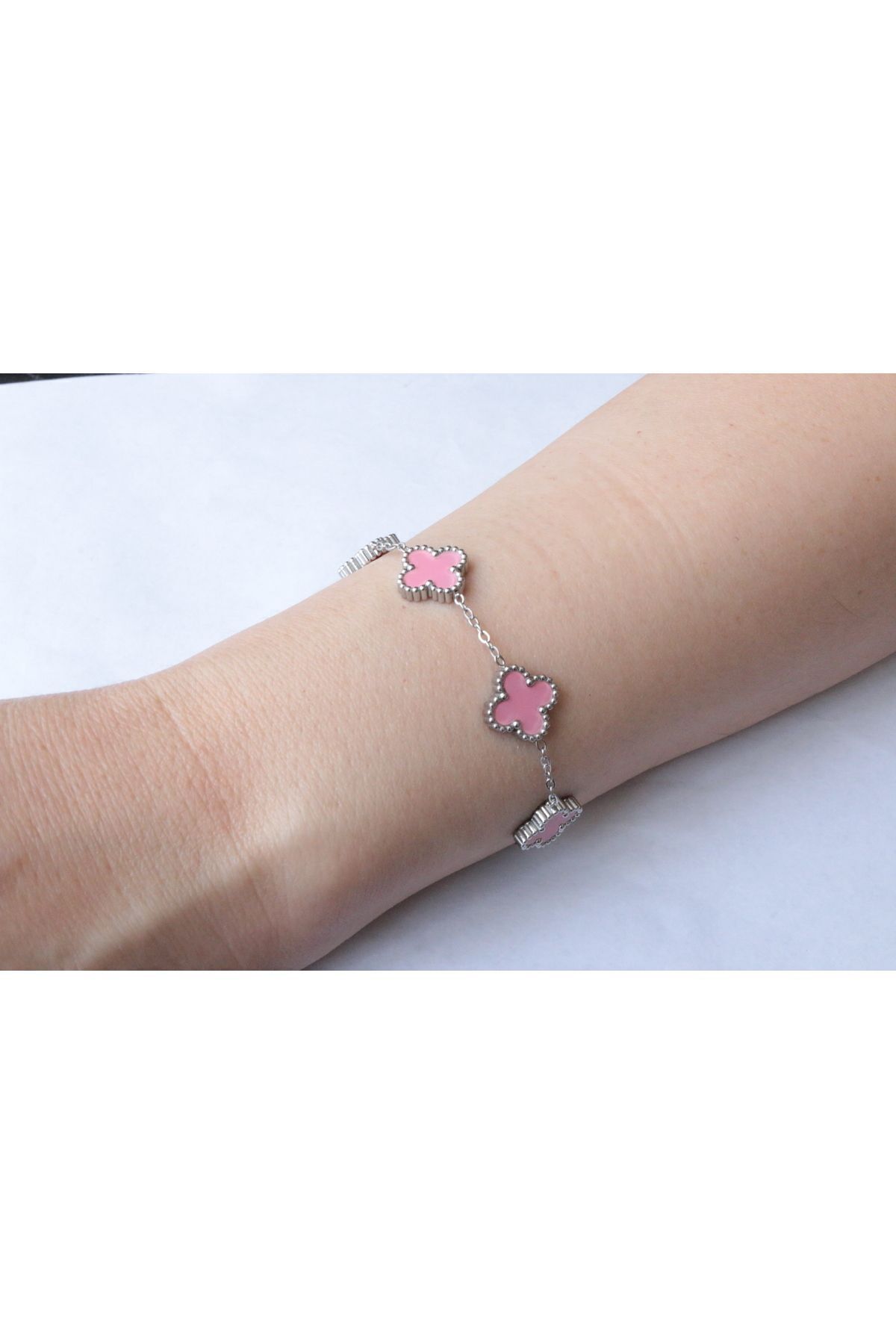 GUNESTAKI Van Cleef Çelik Yonca Pembe Bileklik