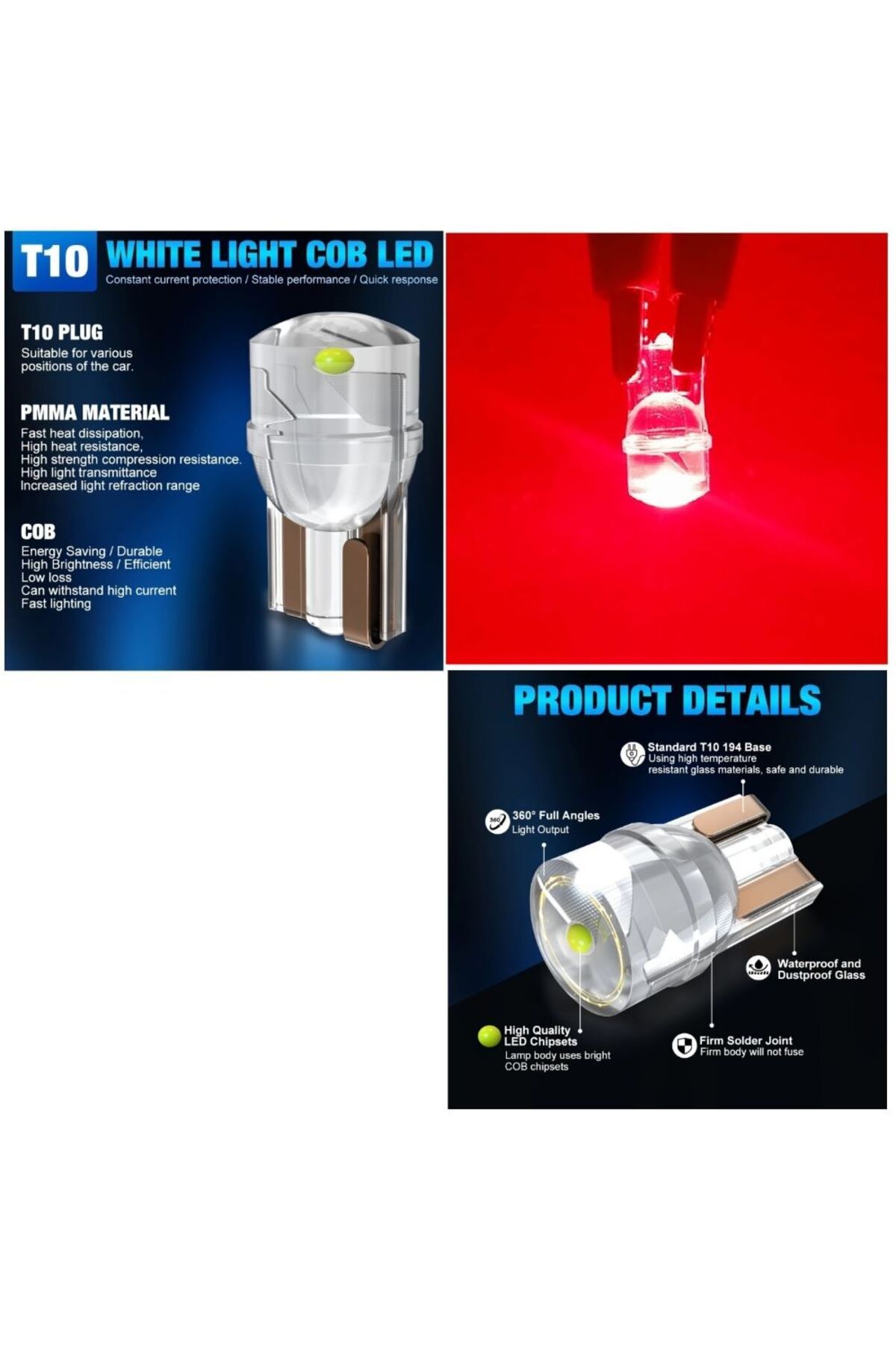 orco (2XADET) 1 TAKIM PROFESSIONAL T10 LED RED T10 LED DİPSİZ AMPUL PROFOSYONEL COPILOT SERİ KIRMIZI