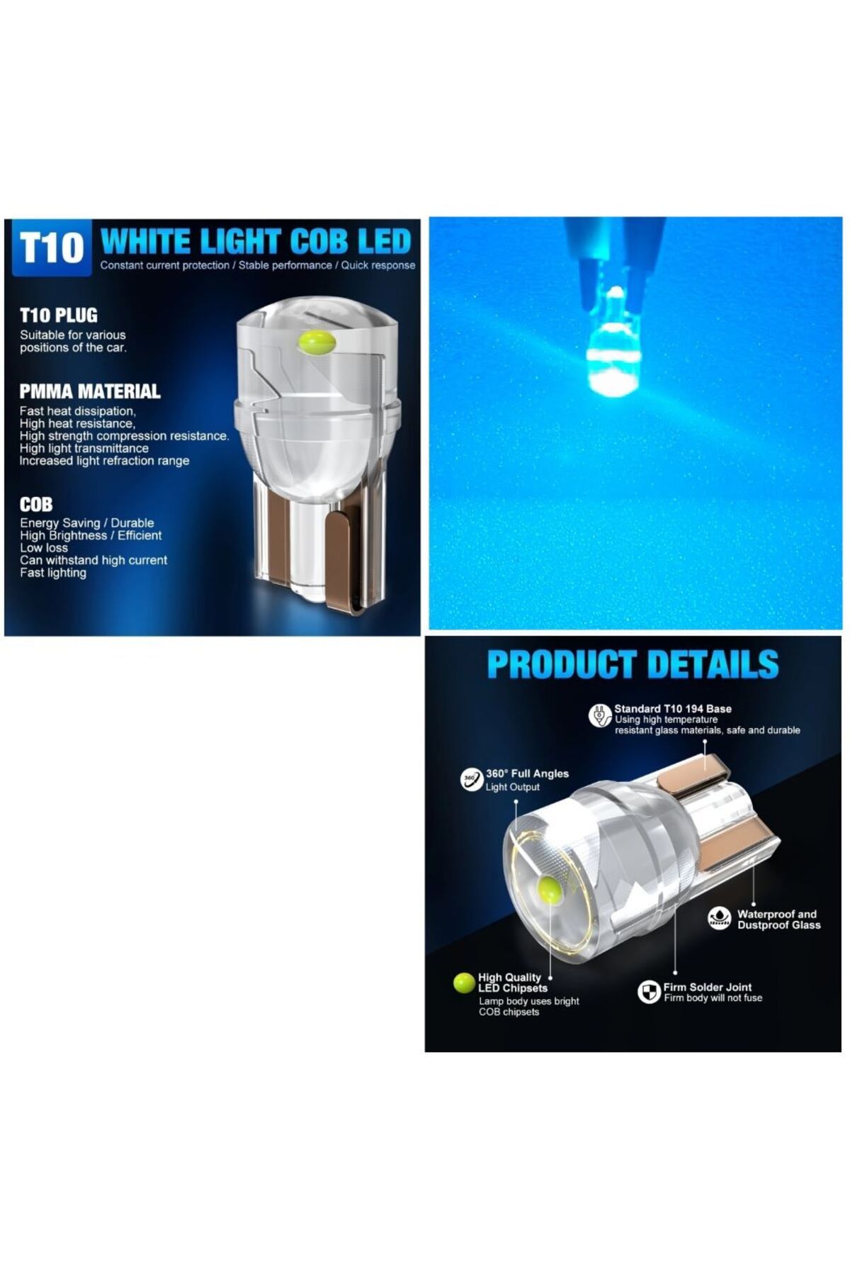 orco (2XADET) 1 TAKIM PROFESSIONAL T10 LED ICE BLUE T10 LED DİPSİZ AMPUL COPILOT SERİ BUZ MAVİ