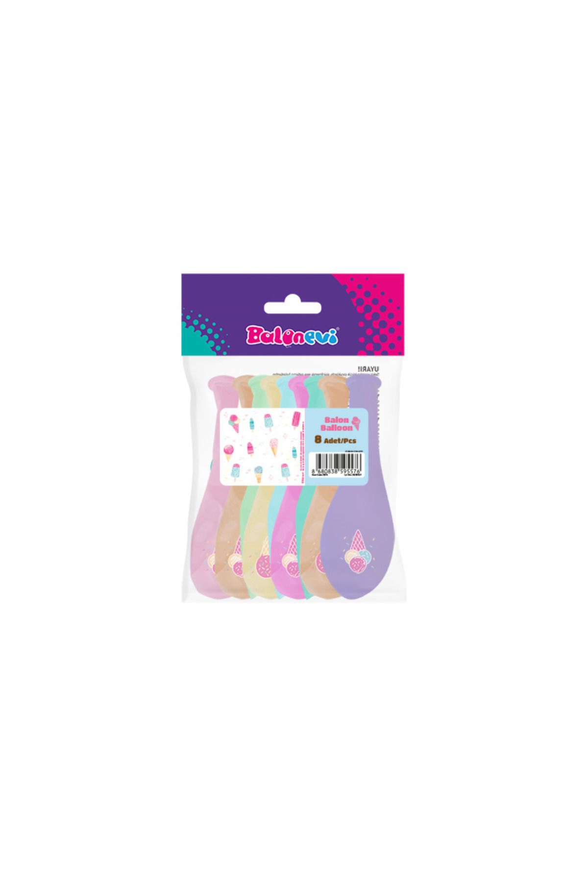 DOĞA PARTİ EVİ PAKET BALON DONDURMA BASKILI 8'Lİ