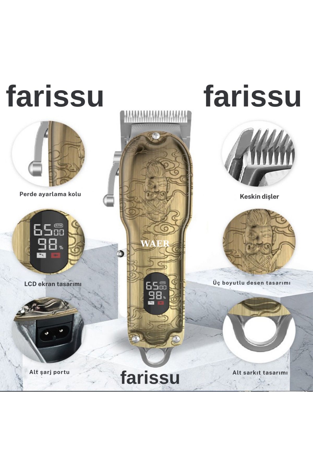 farissu WA-048 Profesyonel Saç Kesme Makinesi – Güçlü Motor, Şık Tasarım, Uzun Süreli Performans