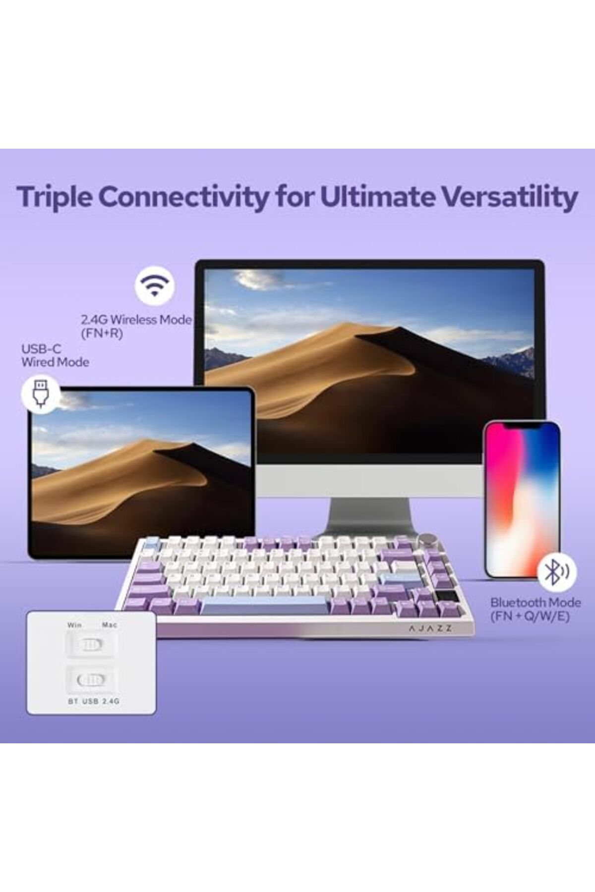 Epomaker-Ajazz AK820 Pro Mechanical Keyboard with USB-C Bluetooth Wireless RGB 8
