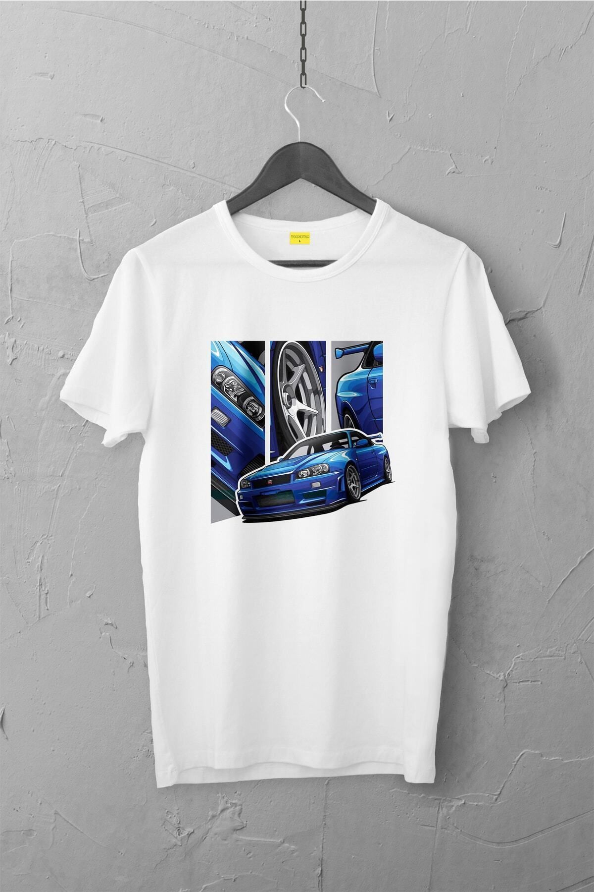 Pisa Art Nissan Skyline R34 Gtr Design Tshirt , Unisex Premium, Çatlama Solma Yapmaz / Otomobil