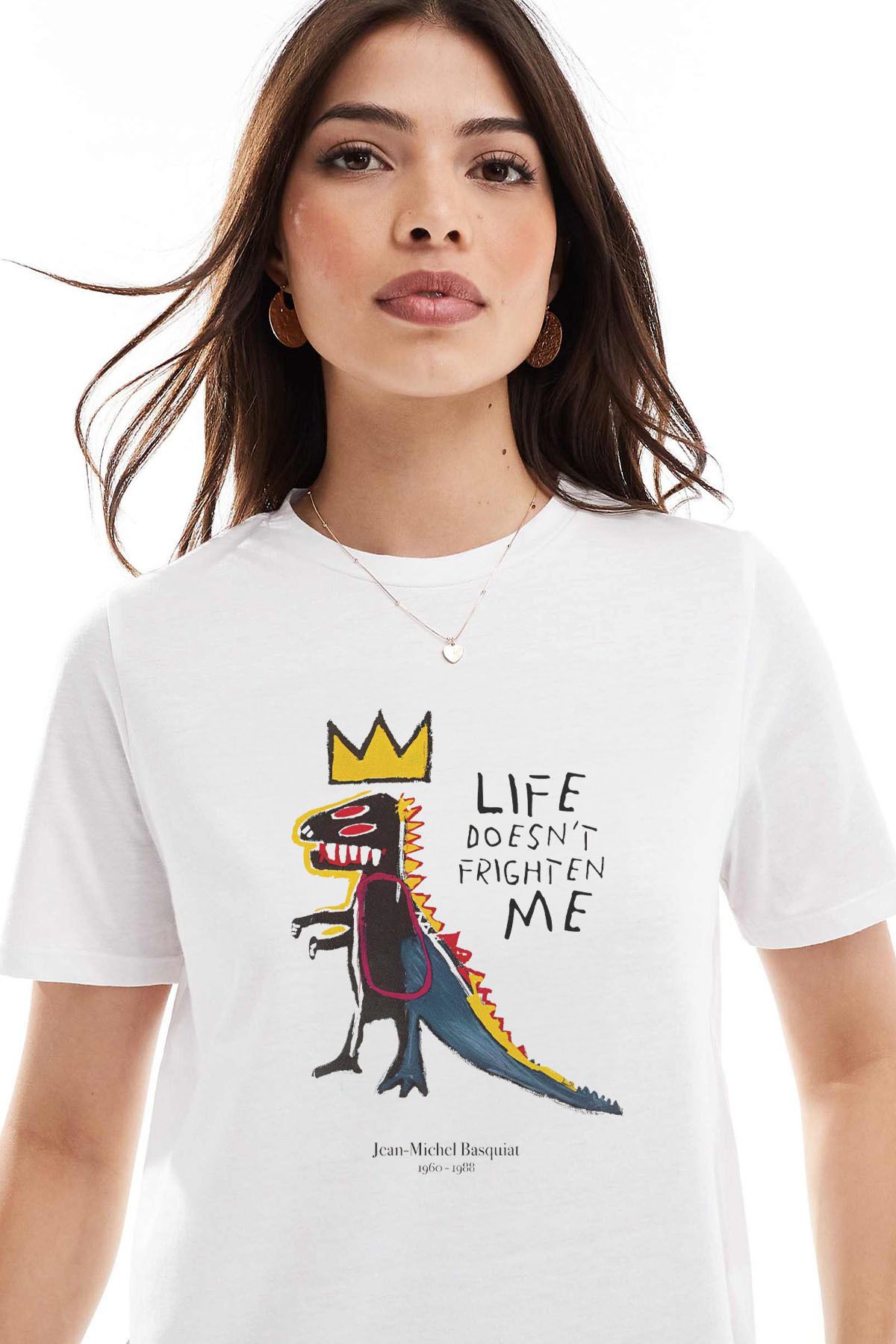 Tee&more. Unisex Regular Fit Basquiat Life Doesn't Frighten Me Baskılı Premium T-shirt